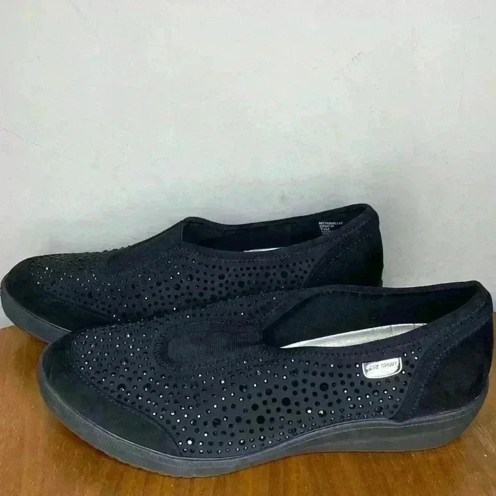 ANNE KLEIN SPORT AKYARMILLA BLACK SPARKLY WEDGE SLIP-ON SNEAKER SHOES  SZ 7.5 - Picture 3 of 8